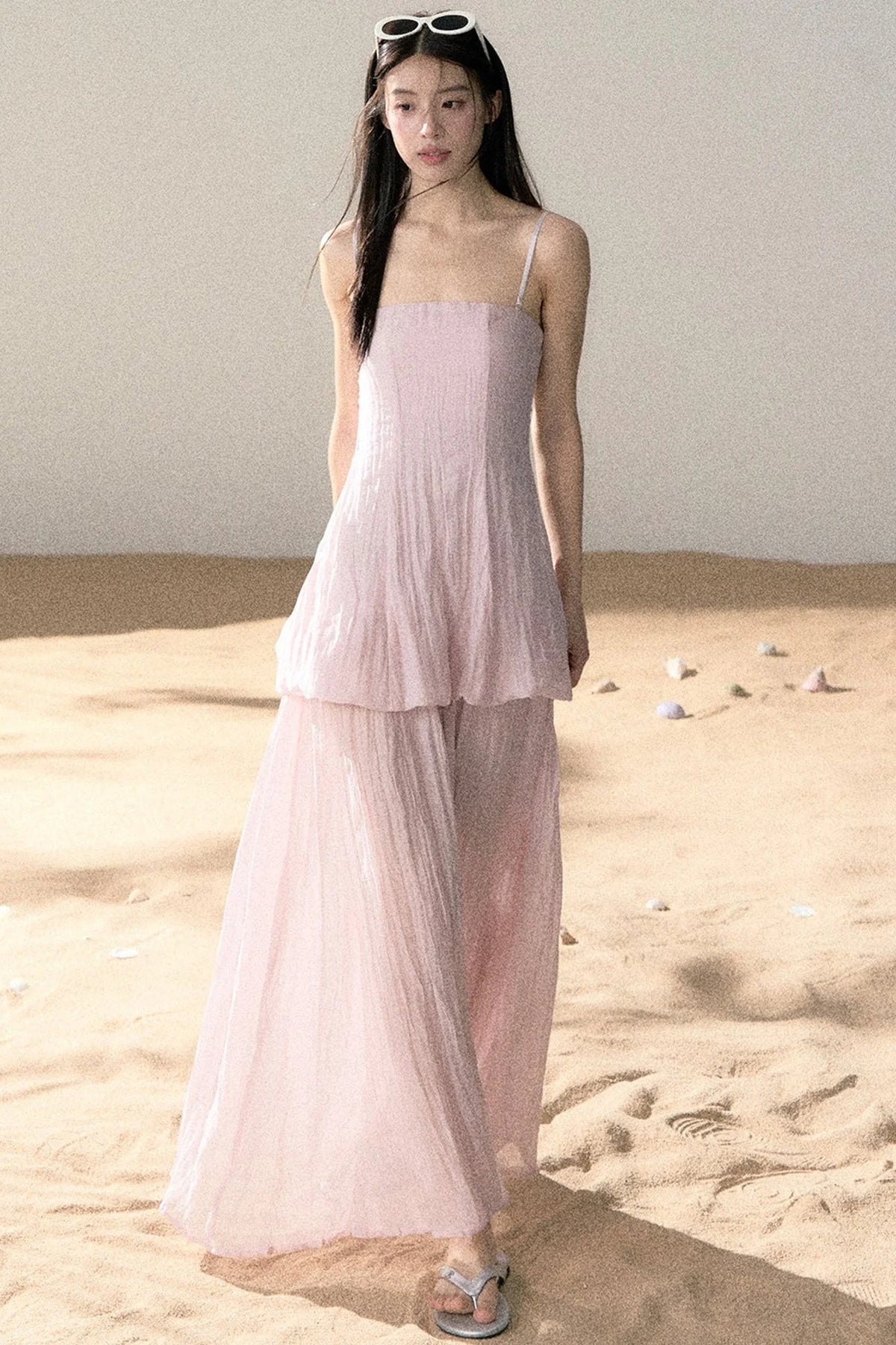 Ramie Pleated A-Line Dress