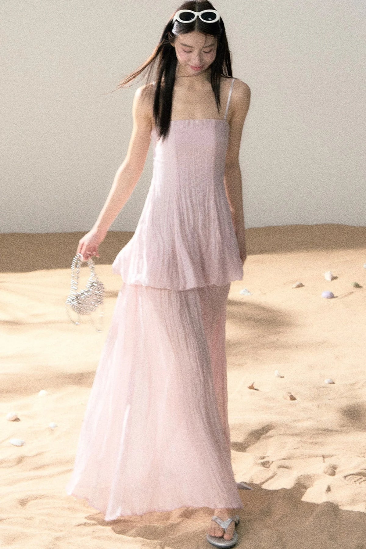 Ramie Pleated A-Line Dress