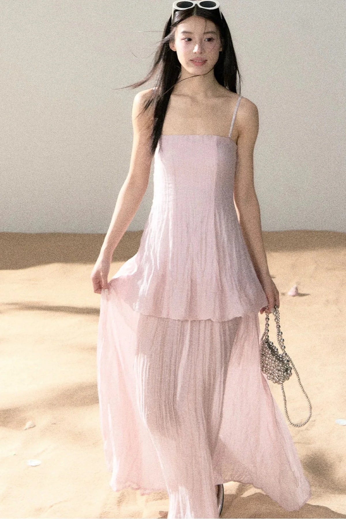 Ramie Pleated A-Line Dress