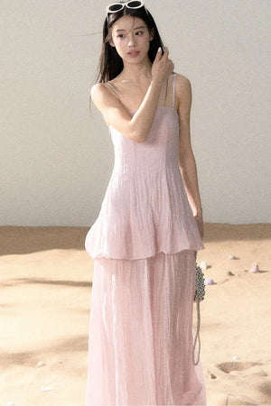 Ramie Pleated A-Line Dress