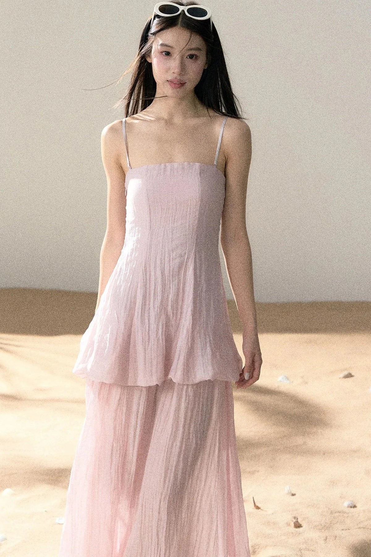 Ramie Pleated A-Line Dress