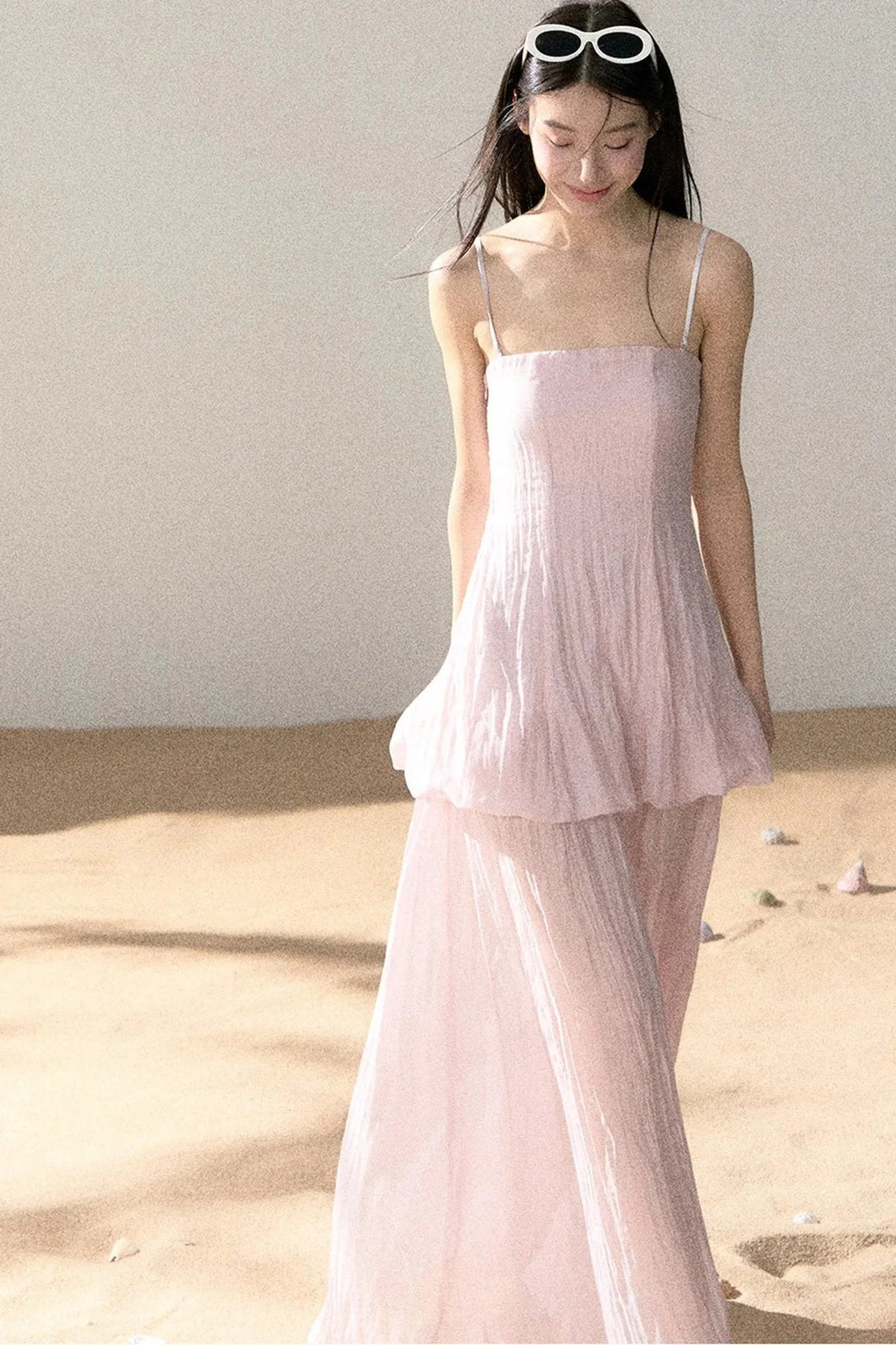 Ramie Pleated A-Line Dress