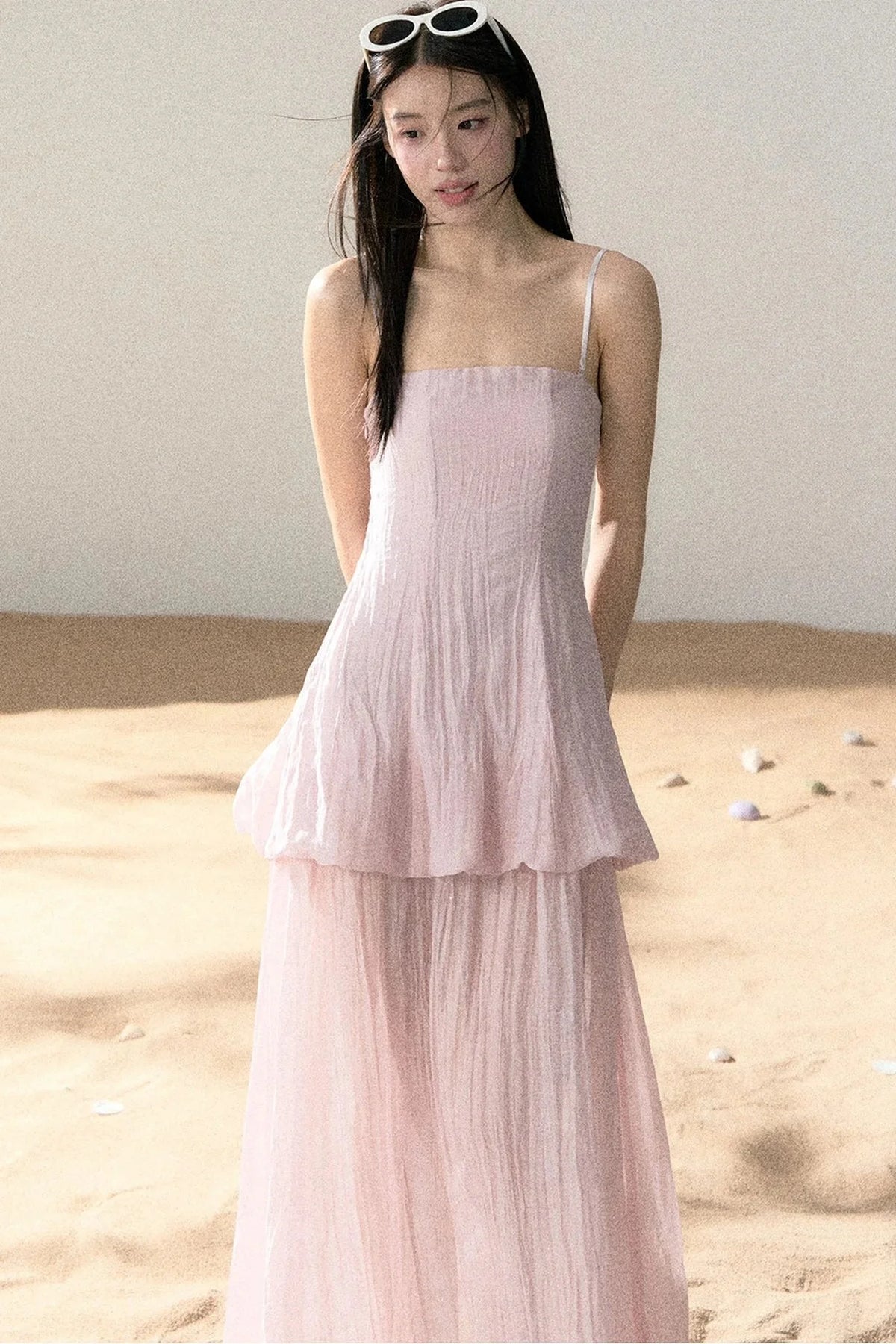 Ramie Pleated A-Line Dress