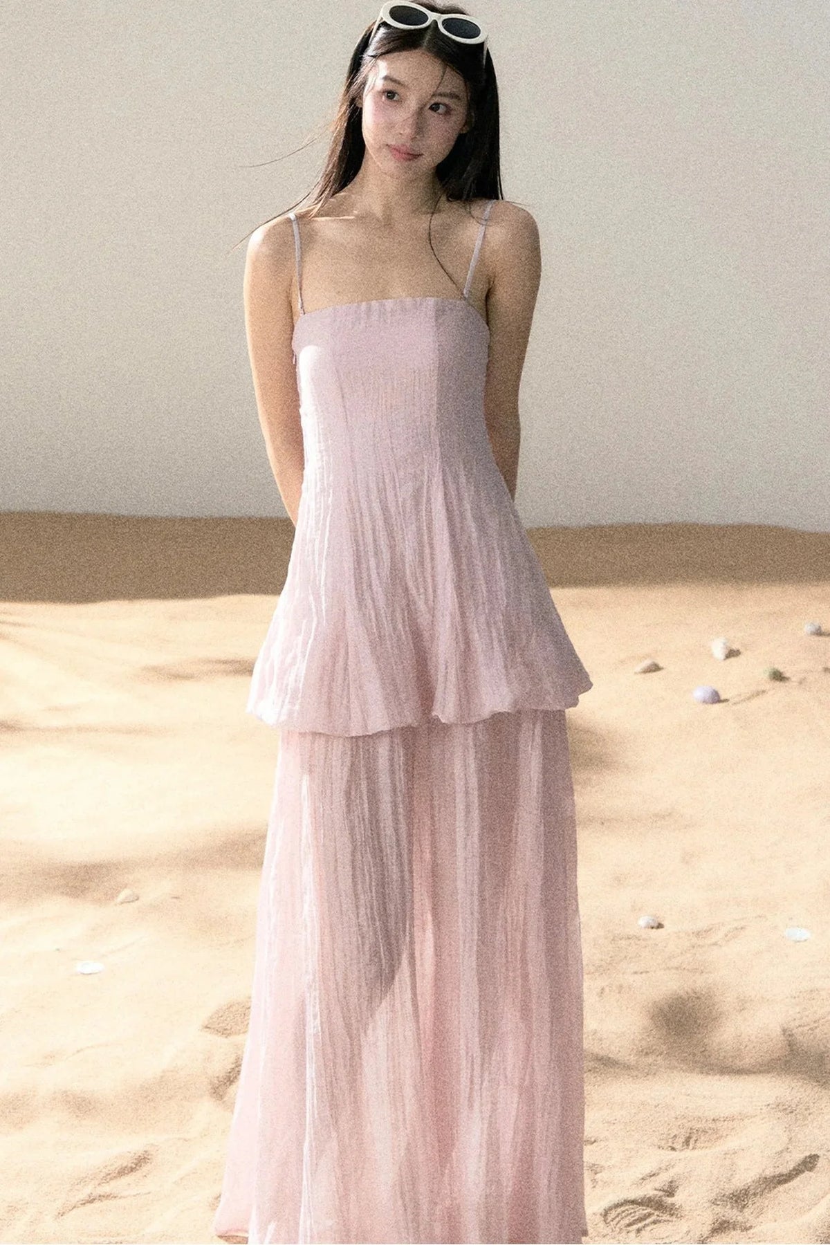 Ramie Pleated A-Line Dress