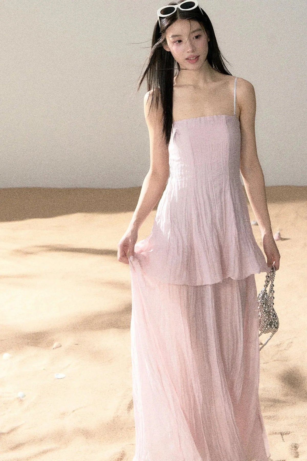 Ramie Pleated A-Line Dress