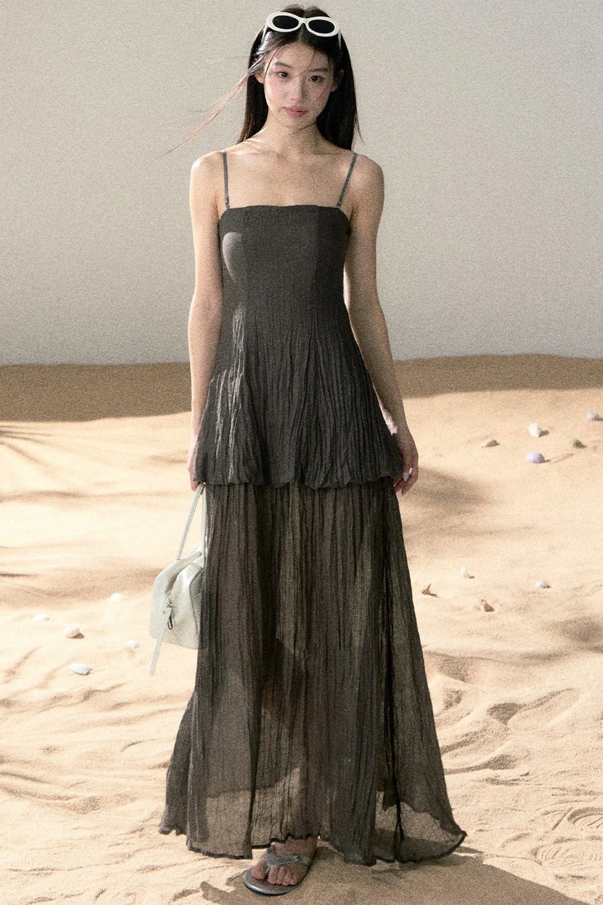 Ramie Pleated A-Line Dress