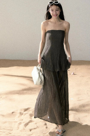 Ramie Pleated A-Line Dress