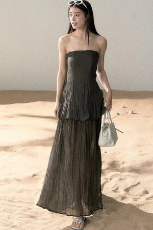 Ramie Pleated A-Line Dress