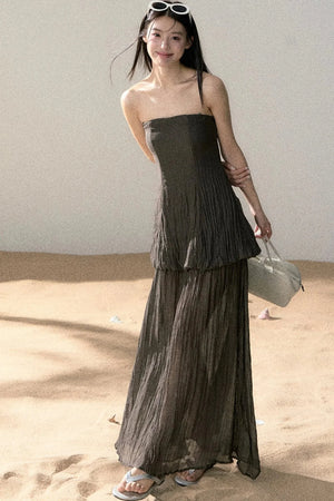 Ramie Pleated A-Line Dress