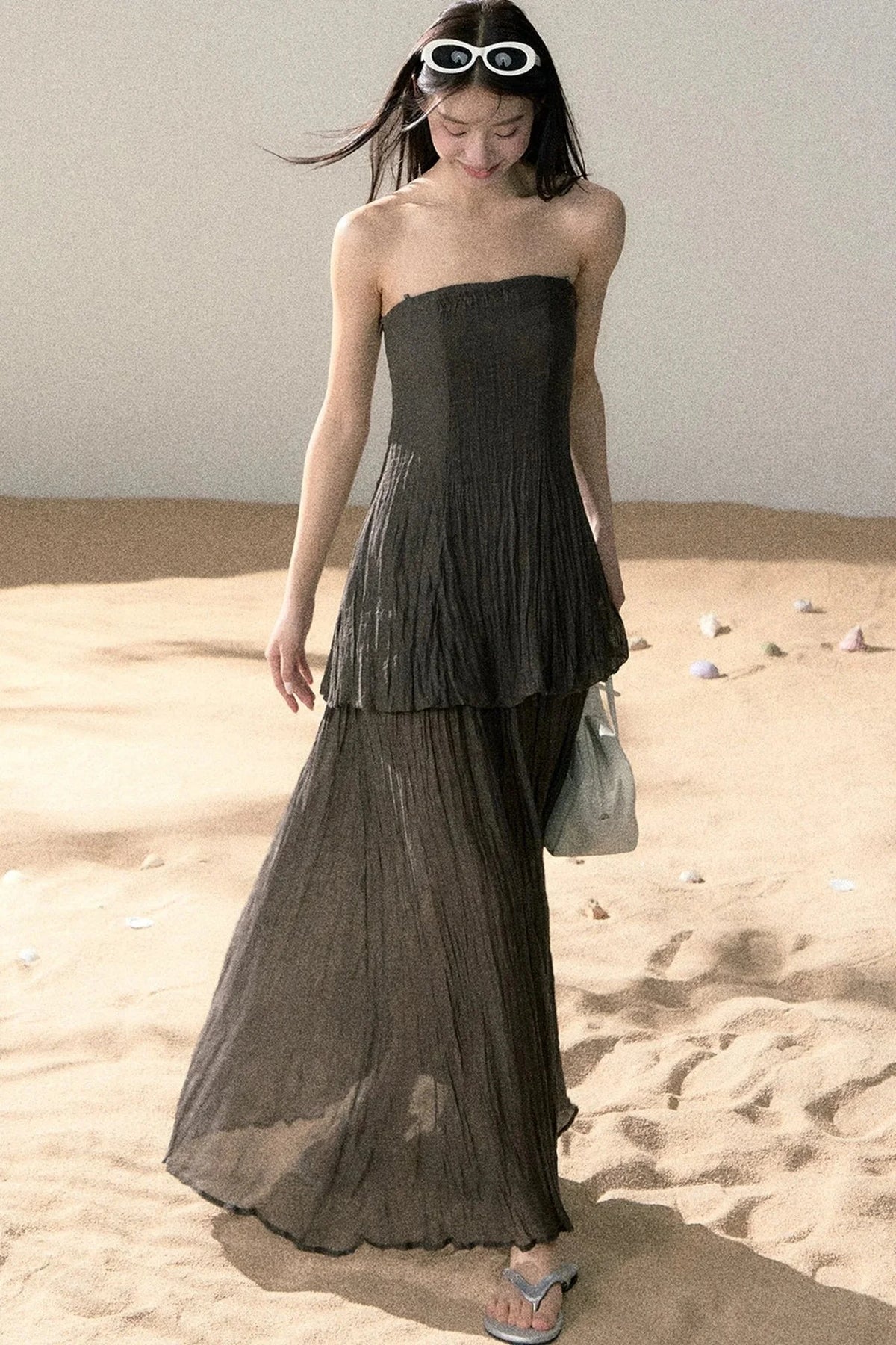Ramie Pleated A-Line Dress