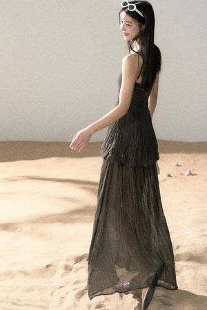 Ramie Pleated A-Line Dress