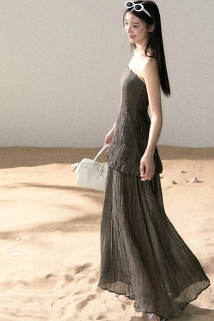 Ramie Pleated A-Line Dress