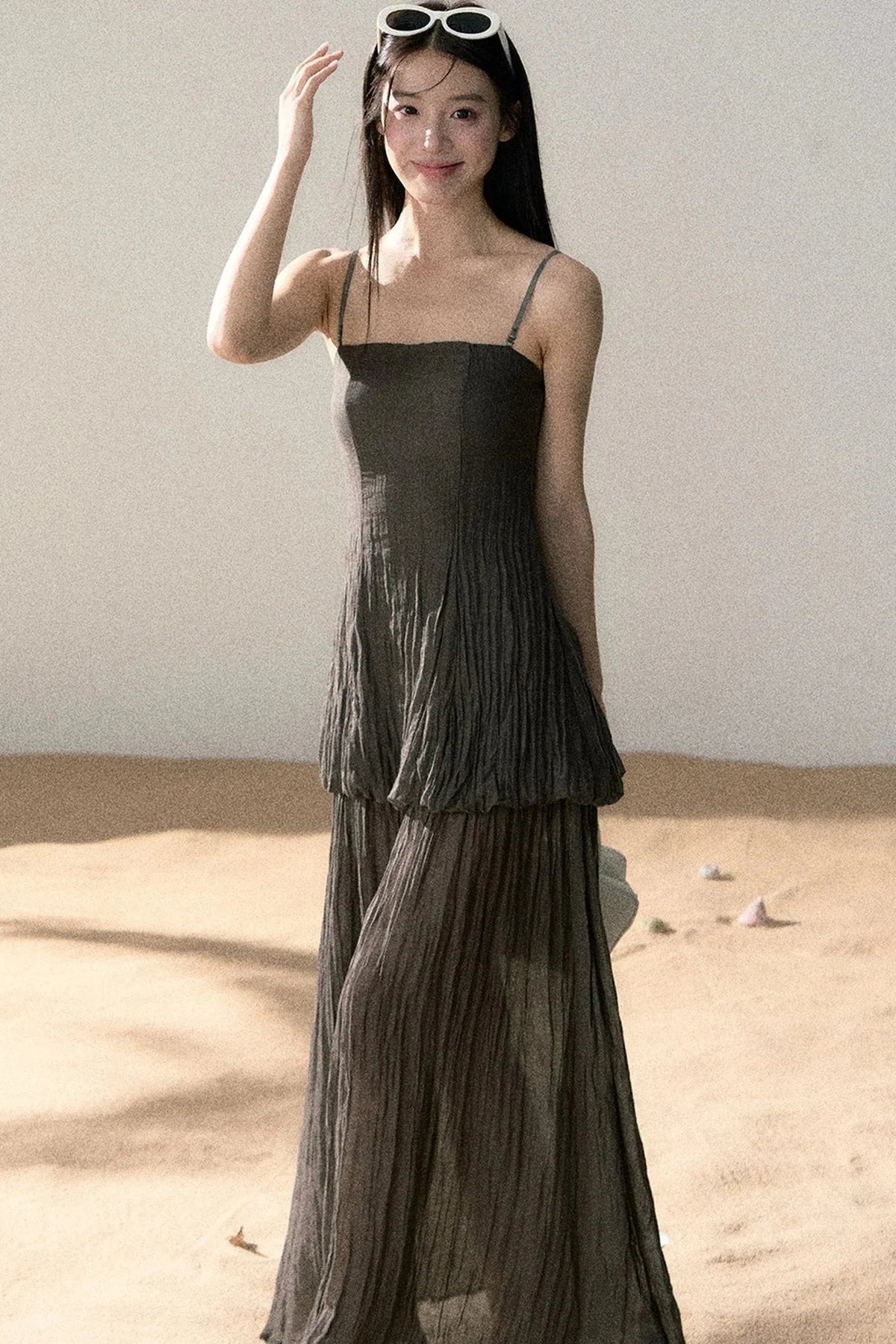 Ramie Pleated A-Line Dress