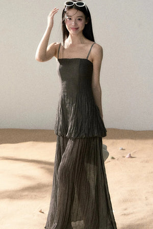 Ramie Pleated A-Line Dress