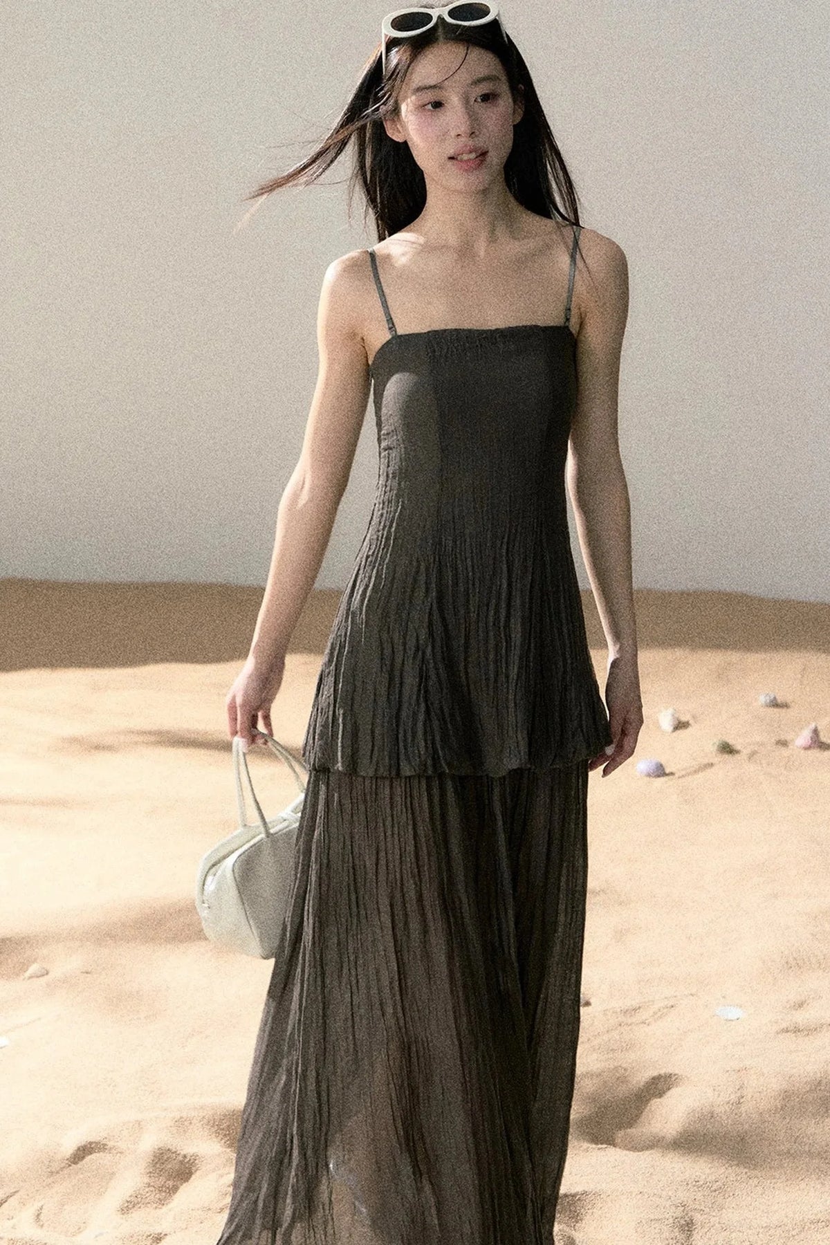 Ramie Pleated A-Line Dress