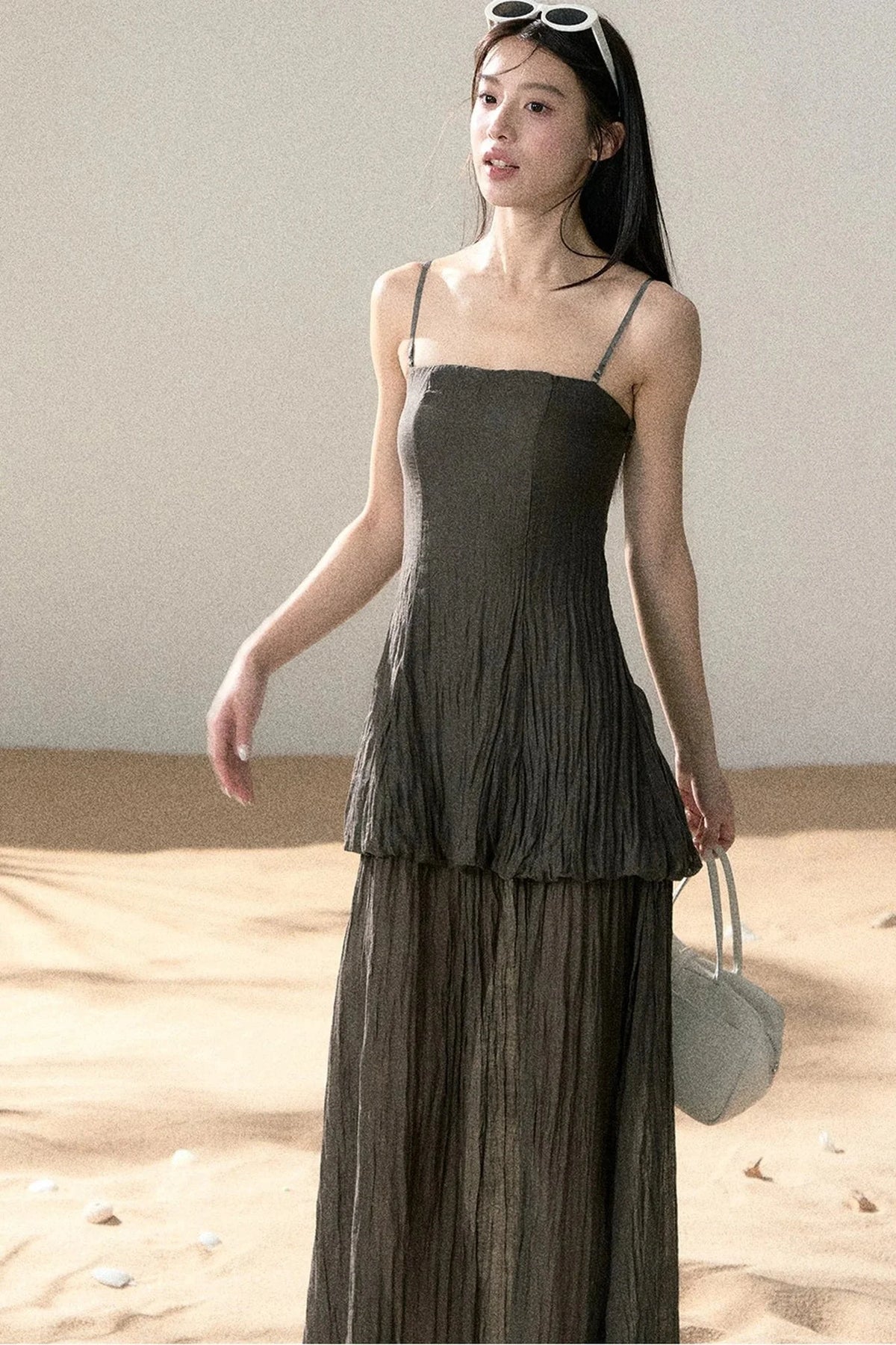 Ramie Pleated A-Line Dress