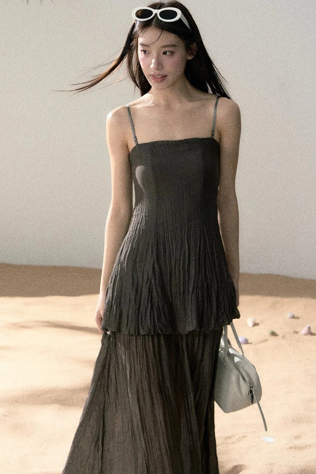 Ramie Pleated A-Line Dress