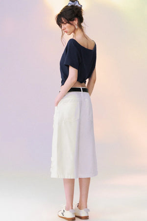 Raw Edge Floral Wide-Leg Pants