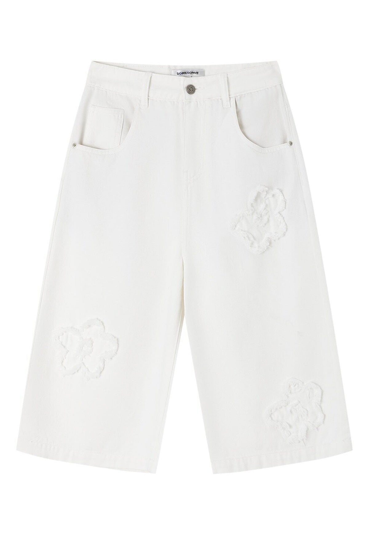 Raw Edge Floral Wide-Leg Pants