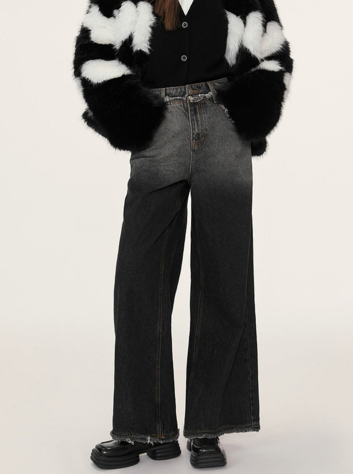 Raw Edge Gradient Wide-Leg Jeans Pants