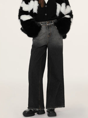 Raw Edge Gradient Wide-Leg Jeans Pants
