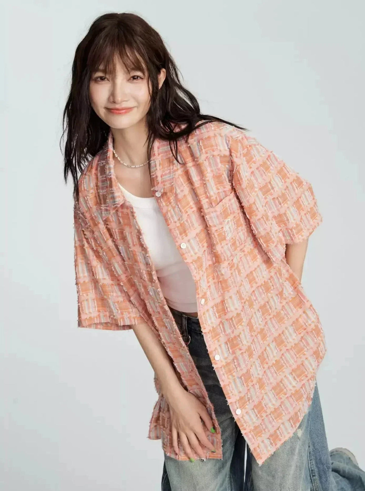 Raw Edge Plaid Shirt