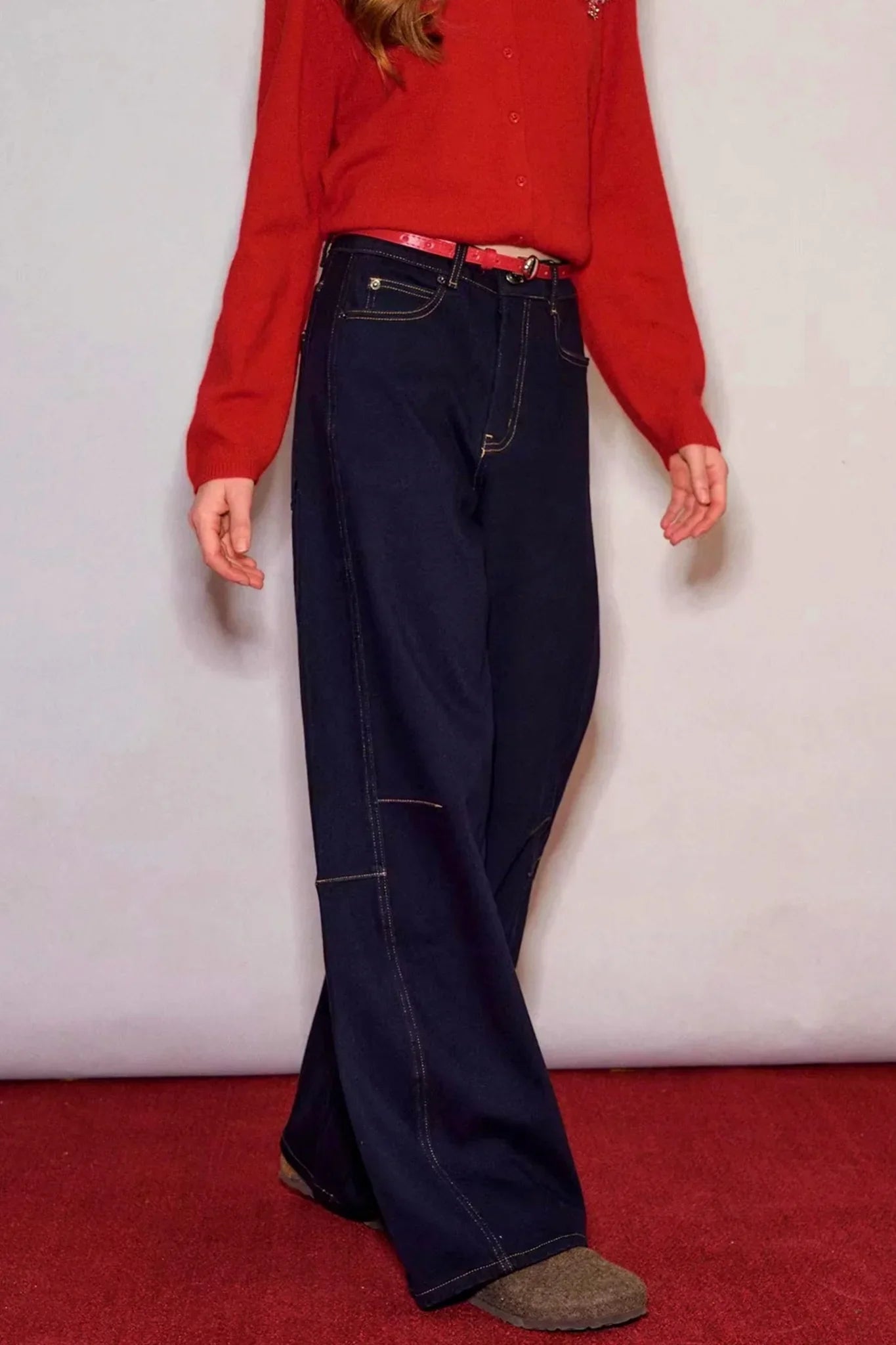 Raw Leather Trim Jeans