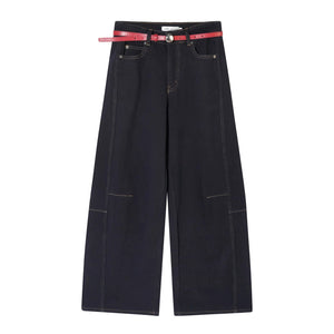 Raw Leather Trim Jeans