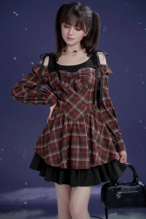 Red and Brown Plaid Dress