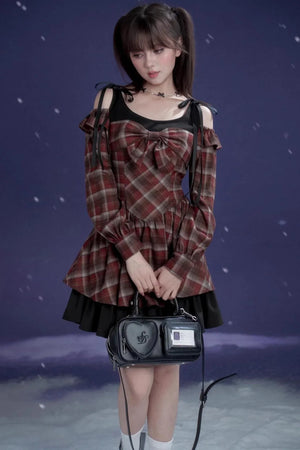 Red and Brown Plaid Dress