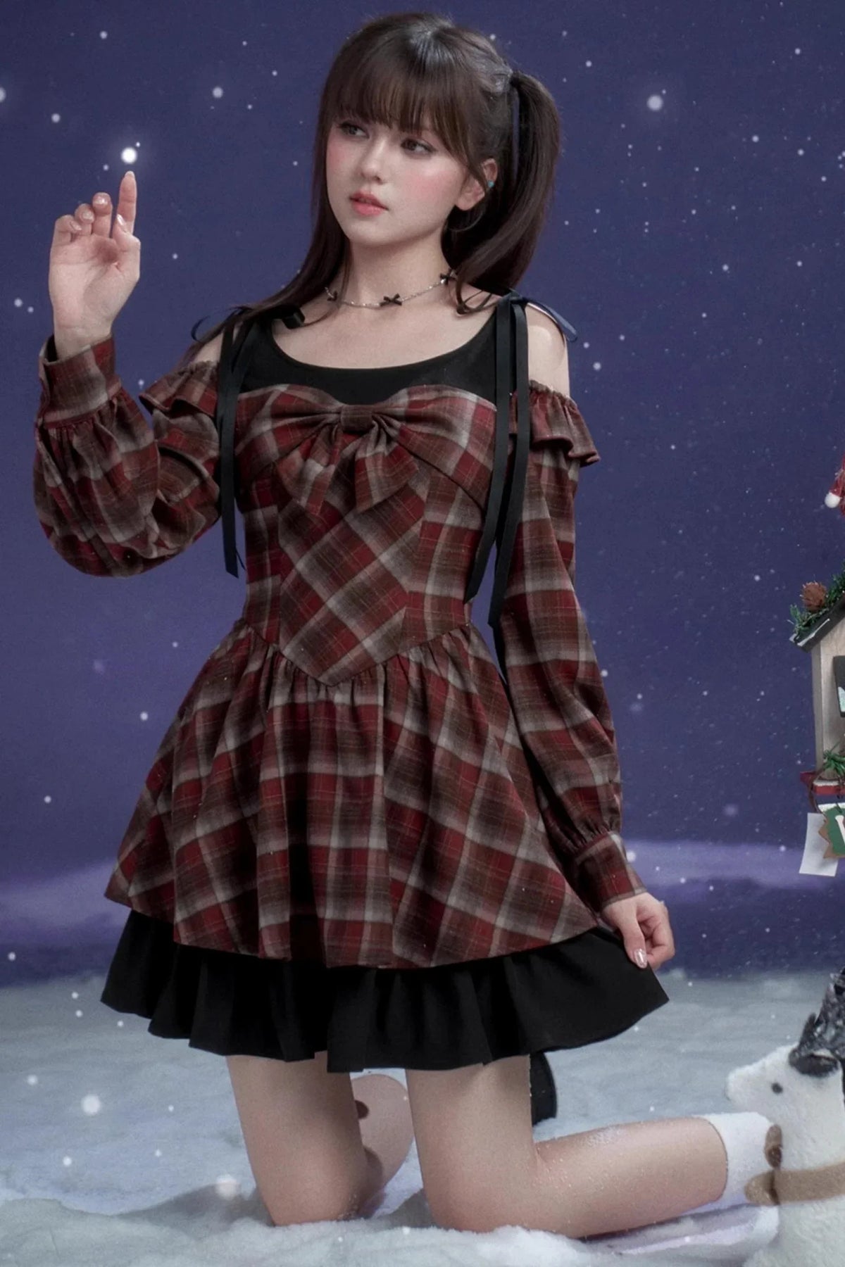 Red and Brown Plaid Dress