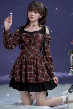 Red and Brown Plaid Dress