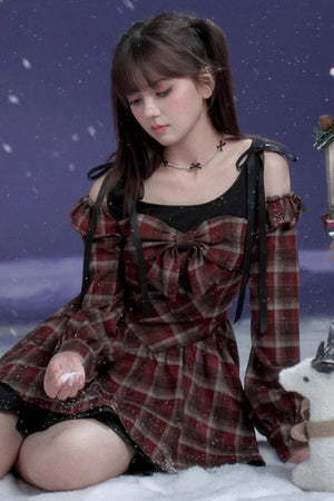 Red and Brown Plaid Dress