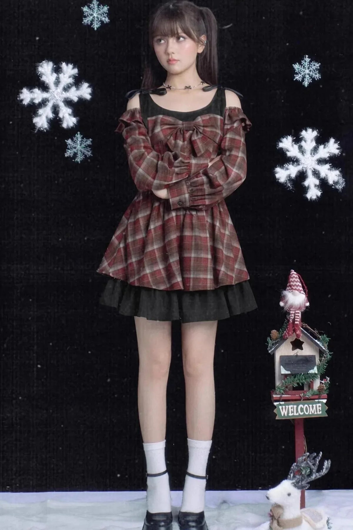 Red and Brown Plaid Dress