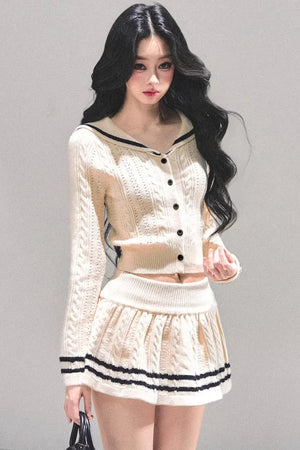 Red Evening Breeze Knitted Sweater Set-Up