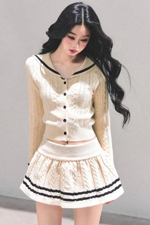 Red Evening Breeze Knitted Sweater Set-Up