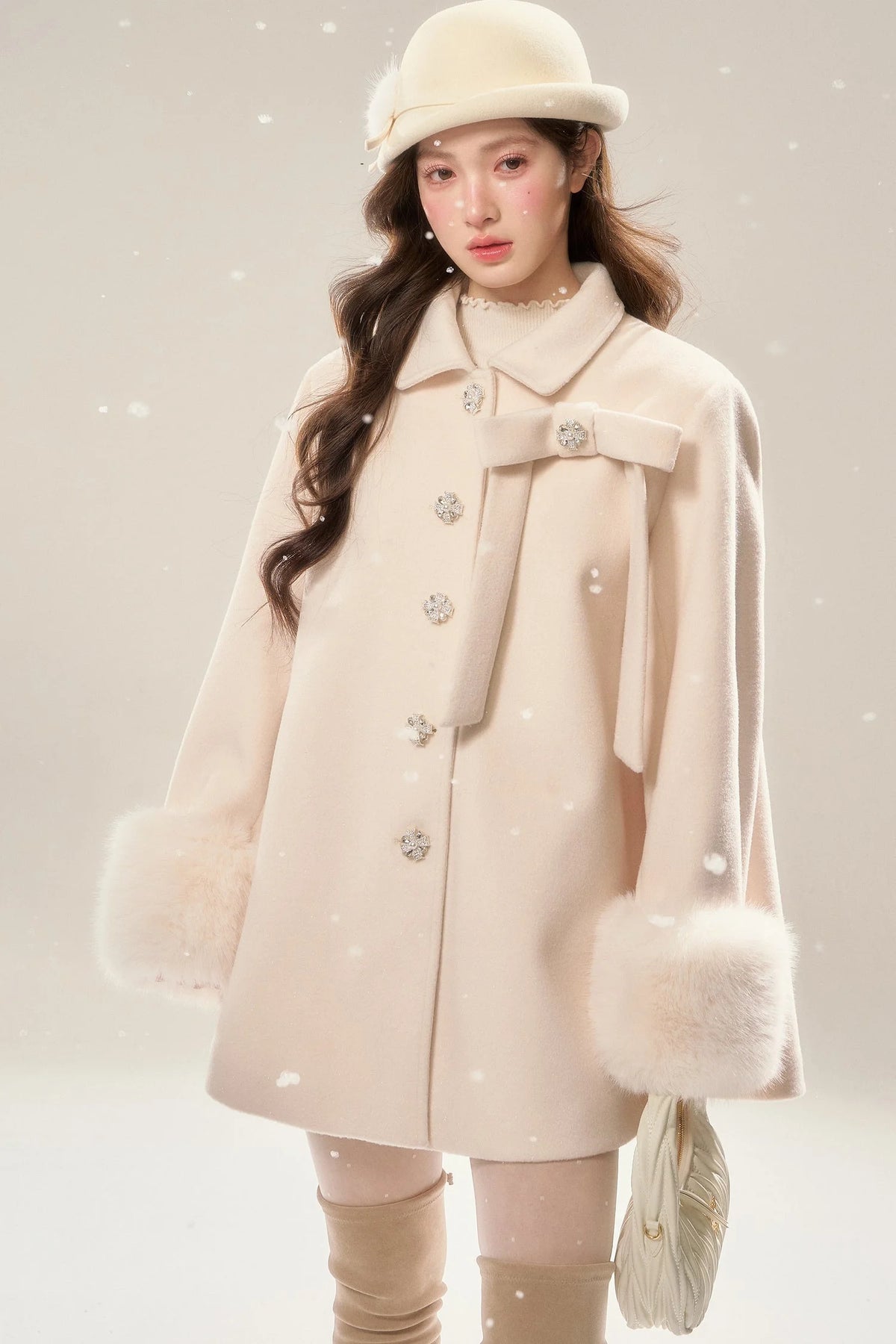 Red Faux Fur Trim Cape Coat