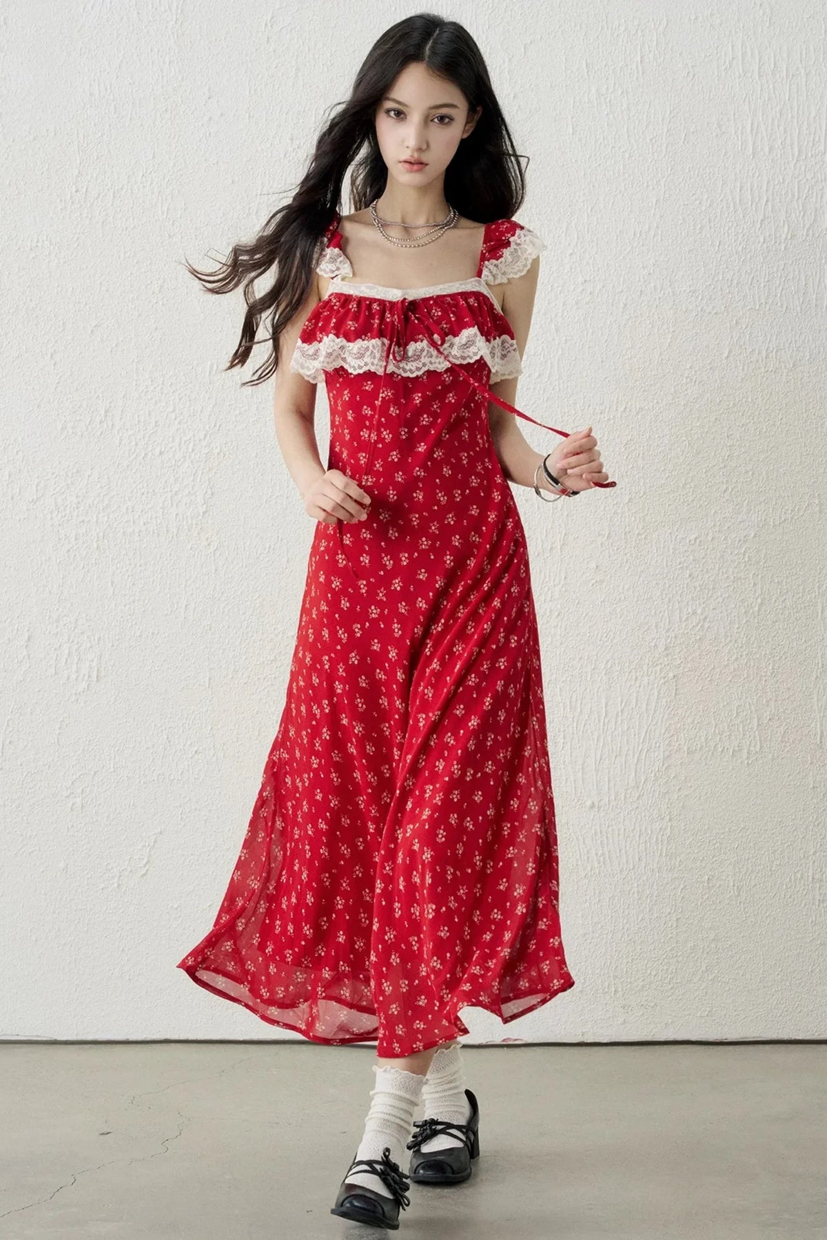 Red Floral Lace Dress
