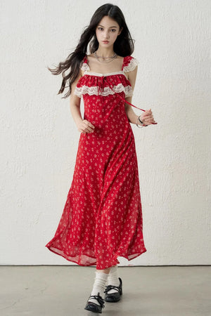Red Floral Lace Dress