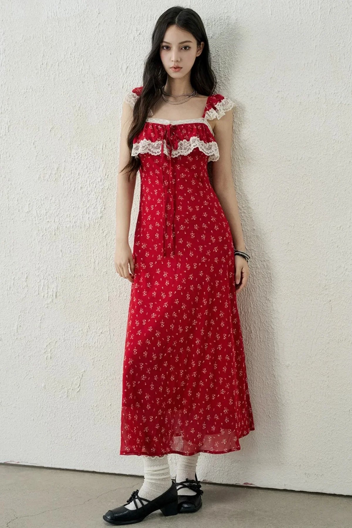 Red Floral Lace Dress