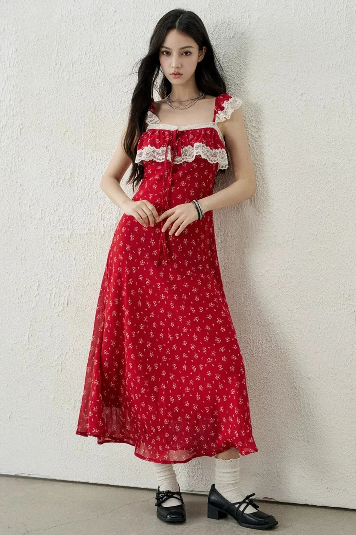Red Floral Lace Dress