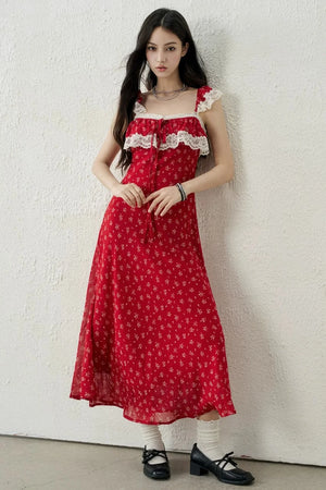 Red Floral Lace Dress