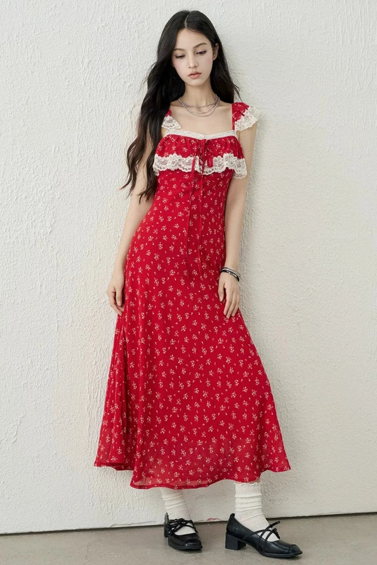 Red Floral Lace Dress