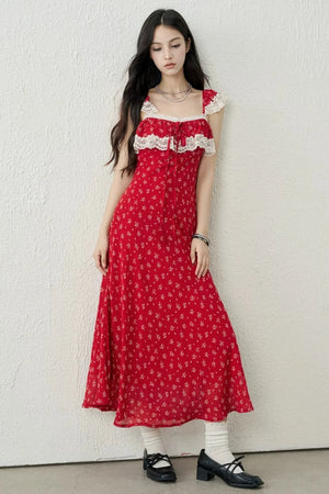 Red Floral Lace Dress