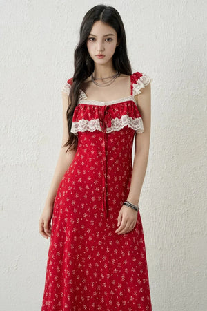 Red Floral Lace Dress