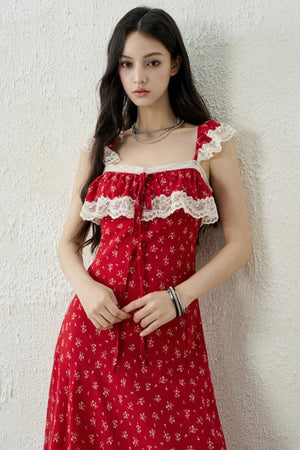 Red Floral Lace Dress