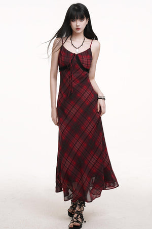 Red Grid Long Dress