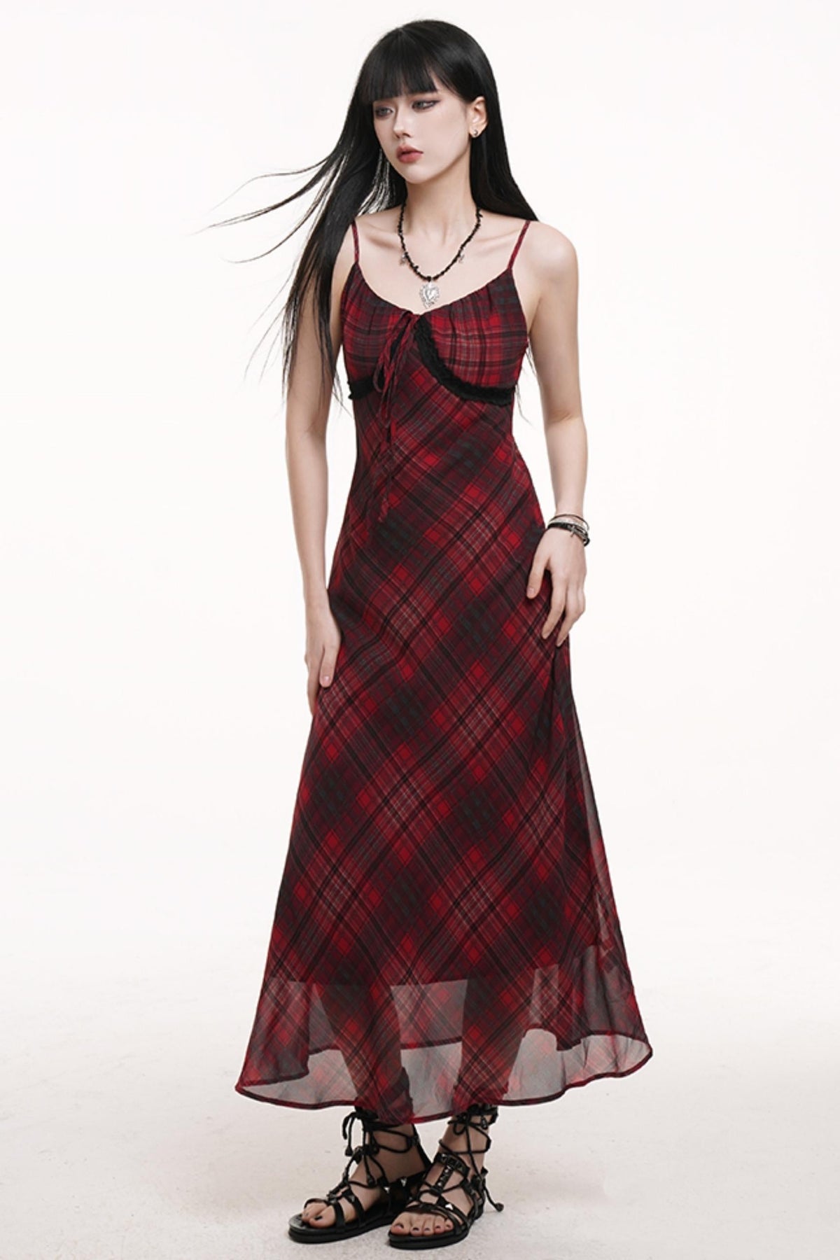 Red Grid Long Dress