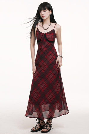Red Grid Long Dress