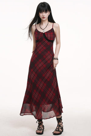 Red Grid Long Dress